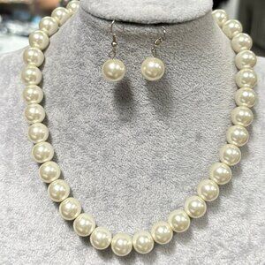 Cream glass faux pearl Necklace earring set